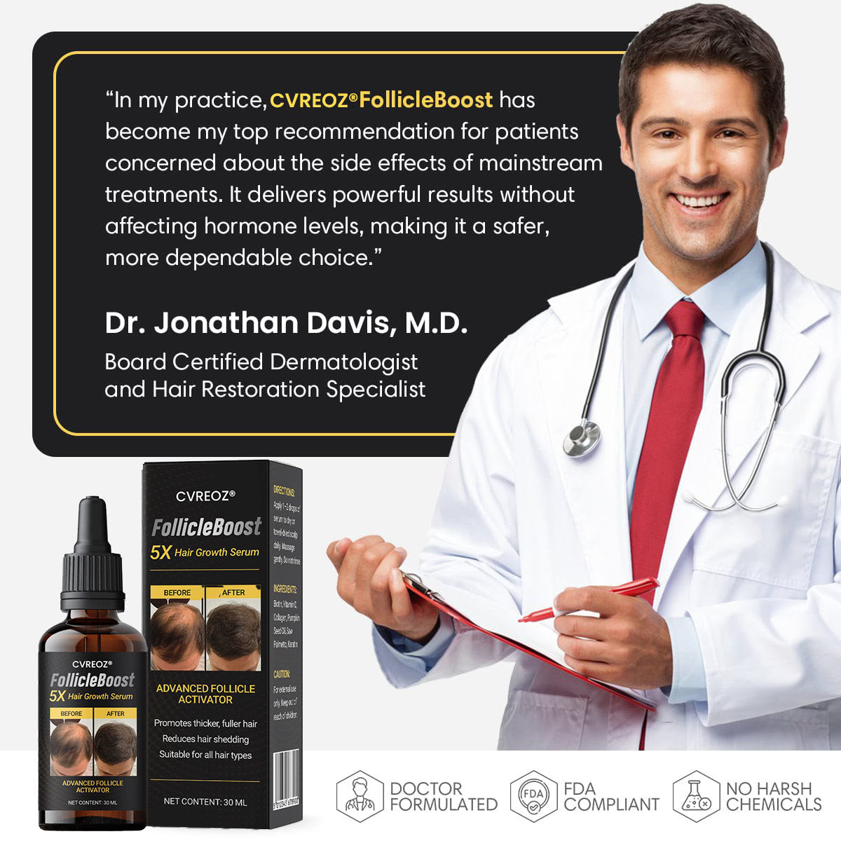 ⭐ CVREOZ® FollicleBoost 5X Hair Growth Serum 🪮