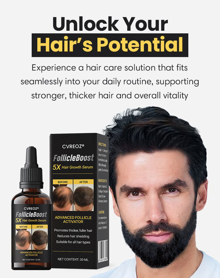 ⭐ CVREOZ® FollicleBoost 5X Hair Growth Serum 🪮