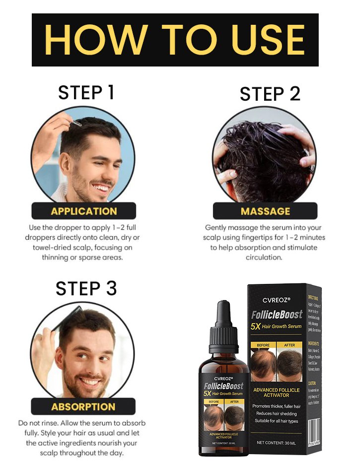 ⭐ CVREOZ® FollicleBoost 5X Hair Growth Serum 🪮